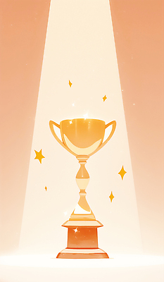 JPG 상징 일러스트 성공 기념 이벤트 빛 반짝임 경쟁 기쁨 금색 축하 우승 결과 상패 트로피 노력 시상식 영예 국내일러스트 AI일러스트 AI콘텐츠 감정 컬러 컨셉 모션 최고 상_우승 파일형식