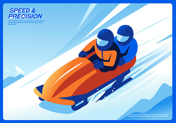 스포츠 일러스트 협력 겨울스포츠 운동선수 경사 운동 얼음 레이싱 체험 안전장비 속도 트랙 열정 봅슬레이 스노우 스릴 국내일러스트 AI파일 자연요소 감정 컨셉 건강 안전 시합 장비 파일형식 벡터