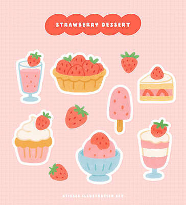 PSD 디자인 음식 컬러 스티커 과일 일러스트 딸기 아이스크림 디저트 도장 제과 과자 빵집 달콤 컵케이크 그림 국내일러스트 제과제빵 케이크 상점 맛 파일형식