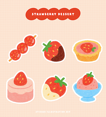 PSD 디자인 음식 컬러 스티커 과일 일러스트 딸기 디저트 사탕 케이크 달콤 그림 먹거리 타르트 팝 국내일러스트 빵 맛 파이_빵 파일형식