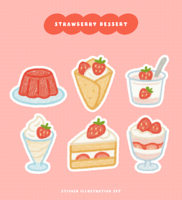 PSD 스티커 과일 일러스트 딸기 아이스크림 디저트 아이디어 귀여움 케이크 빵집 튀김 신선 달콤 크림 그림 상큼 젤리 크레페 맛있는 국내일러스트 음식 컨셉 상점 맛 파일형식