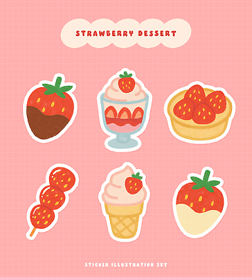 PSD 디자인 음식 분홍색 컬러 스티커 과일 일러스트 딸기 아이스크림 디저트 디지털 초콜릿 달콤 즐거움 파르페 먹거리 타르트 국내일러스트 감정 빵 맛 파이_빵 파일형식