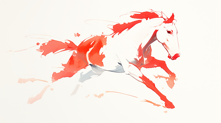 컬러 컨셉 모션 미술 미술도구 십이지신 말_동물 연도 파일형식 2026년 말_게임 그림 달리기 흰색 빨간색 물감 예술 동물 초원 생동감 속도 표현 역동적 손짓 창의력 디자인 조화 JPG 국내일러스트 일러스트 수묵화 말띠 붉은말 병오년