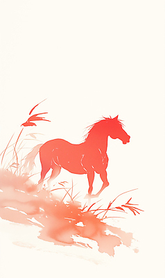 감정 컬러 휴식 촬영기법 미술 십이지신 말_동물 연도 생태계 파일형식 2026년 말_게임 빨간색 초원 그림 산책 동물 자연 풍경 고요 뷰티풀 여유 식물 예술 실루엣 수채화 느림 조화 JPG 국내일러스트 일러스트 수묵화 말띠 붉은말 병오년