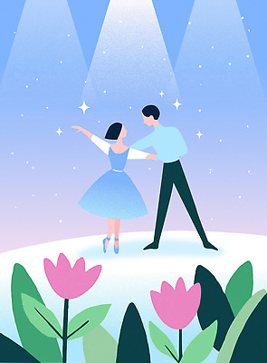 여자 남자 꽃 감정 별 예술 분홍색 백그라운드 일러스트 하늘 사랑 공연 무대 춤 즐거움 발레리나 스포트라이트 발레리노 뷰티풀 창의성 국내일러스트 AI파일 자연요소 식물 컬러 문화예술 사람 이벤트 발레 파일형식 벡터