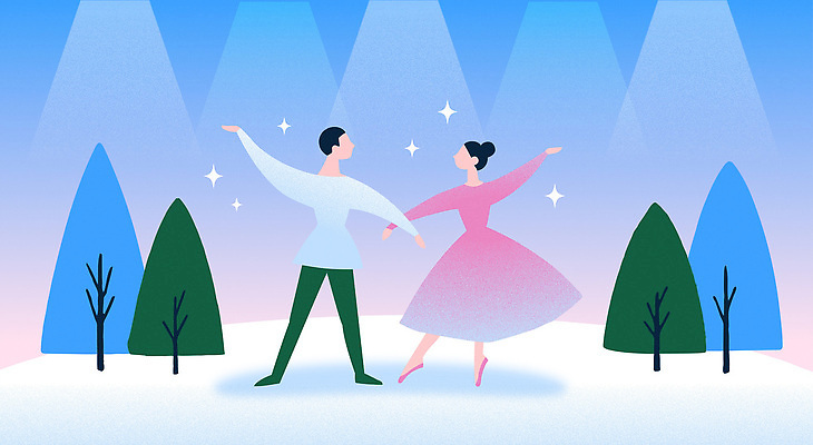 나무 여자 남자 감정 예술 백그라운드 겨울 일러스트 모션 하늘 사랑 사람 빛 공연 무대 표현 춤 화려 발레리나 화사함 발레리노 뷰티풀 국내일러스트 AI파일 식물 계절 컨셉 문화예술 이벤트 발레 파일형식 벡터