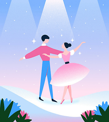 여자 남자 감정 예술 음악 백그라운드 일러스트 모션 협력 조명 공연 무대 표현 춤 화려 발레 발레리나 퍼포먼스 발레리노 뷰티풀 스타일 국내일러스트 AI파일 컨셉 문화예술 사람 이벤트 파일형식 벡터