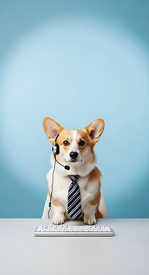 JPG 동물 편집이미지 넥타이 표정 반려동물 컴퓨터 사무실 귀여움 헤드셋 키보드 업무 사무원 강아지 녹색배경 웰시코기 편집실사 AI포토 AI콘텐츠 직업 잡화 음향기기 백그라운드 컨셉 비즈니스 초록색 전자제품 헤드폰 작업 개 CG 파일형식