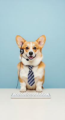 JPG 동물 편집이미지 행복 포즈 백그라운드 커뮤니케이션 넥타이 사무실 귀여움 사무용품 헤드셋 작업 강아지 직원 편집실사 AI포토 AI콘텐츠 잡화 감정 음향기기 컨셉 비즈니스 문구용품 반려동물 헤드폰 개 CG 파일형식