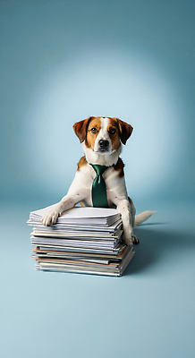 JPG 동물 편집이미지 옷 백그라운드 모션 넥타이 파란색 반려동물 사무실 강아지 집중 문서 서류더미 편집실사 AI포토 AI콘텐츠 잡화 컬러 컨셉 비즈니스 개 CG 파일형식 더미