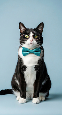 JPG 동물 편집이미지 패션 안경 포즈 백그라운드 나비넥타이 앉기 일상 파란색 귀여움 고양이 매력적 오브젝트 스타일 편집실사 AI포토 AI콘텐츠 잡화 컬러 컨셉 포유류 모션 넥타이 라이프 반려동물 CG 파일형식