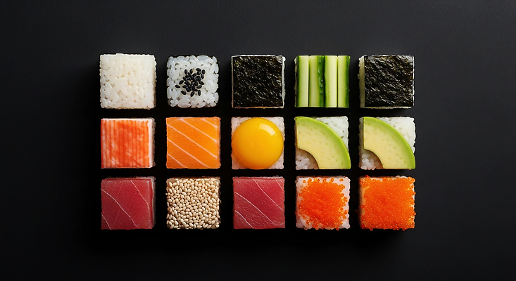 JPG 편집이미지 접시 음식 컬러 재료 요리 빨간색 세트 노란색 식사 초밥 회 신선 맛 즐거움 일본음식 편집실사 AI포토 AI콘텐츠 식기 감정 컨셉 CG 파일형식