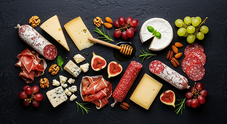 JPG 편집이미지 과일 탁자 포도 치즈 육류 파티 과자 허브 안주 아몬드 꿀 무화과 편집실사 AI포토 AI콘텐츠 식물 가구 식재료 디저트 유제품 이벤트 견과류 CG 파일형식