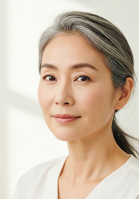 JPG 편집이미지 여자 중년 실내 사람 동양인 평화 백발 자신감 우아함 초상화 뷰티풀 의료성형뷰티 편집실사 AI인물포토 AI콘텐츠 헤어스타일 감정 컨셉 인종 성인 내부 CG 그림 파일형식 AI포토