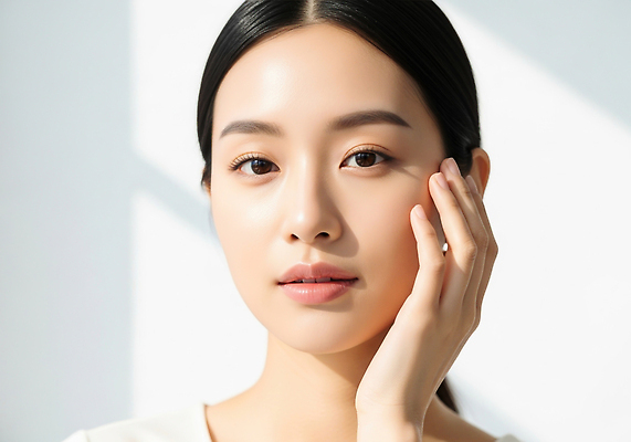 JPG 모델 편집이미지 여자 얼굴 아침 조명 건강 미소 뷰티 촬영 편안함 피부 피부관리 의료성형뷰티 스타일 편집실사 AI인물포토 AI콘텐츠 주간 표정 사람 신체부위 감각 CG 파일형식 AI포토