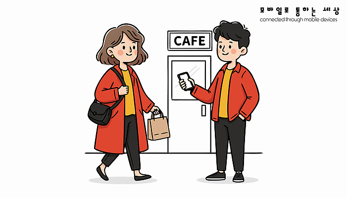 여자 남자 행복 일러스트 대화 일상 생활 캐주얼 친구 스마트폰 쇼핑백 카페 모임 만남 분위기 편안함 외출 애드벌룬 소통 흥미 국내일러스트 AI파일 옷 감정 컨셉 가방 관계 말하기 사람 라이프 핸드폰 스마트기기 상점 감각 파일형식 벡터