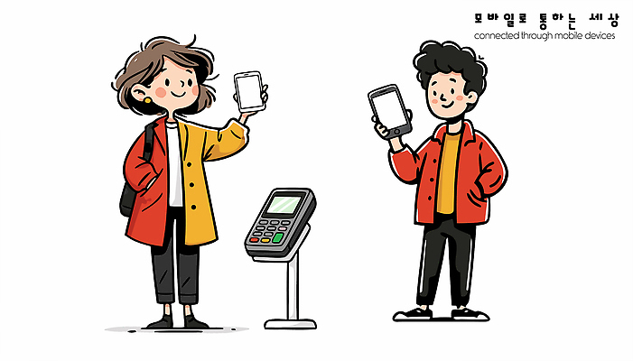 일러스트 모바일 기술 대화 여러명 두명 일상 스마트폰 쇼핑 디지털 기계 연결 서비스 결제 단말기 편리함 소통 혁명 상호작용 국내일러스트 AI파일 다수 컨셉 말하기 사람 라이프 핸드폰 스마트기기 파일형식 벡터
