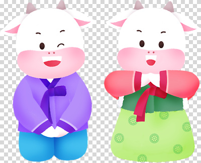 동물 편집이미지 캐릭터 전통 디자인 옷 문화 포즈 한국 미소 귀여움 축제 소 한복 PNG 한국전통 아시아 컨셉 포유류 표정 전통의상 파일형식