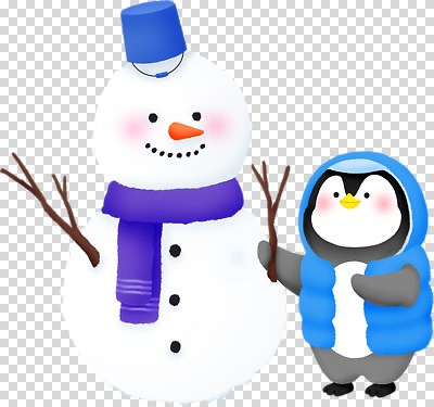 계절 감정 컨셉 겨울 조류 풍경 목도리 파일형식 눈사람 펭귄 캐릭터 스카프 즐거움 귀여움 겨울풍경 장식 놀이 상징 편집이미지 PNG
