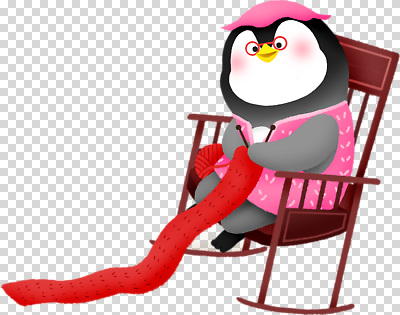 컬러 가구 컨셉 조류 취미 감각 파일형식 펭귄 뜨개질 의자 편안함 분홍색 실 오후 분위기 아기자기 동물 귀여움 바느질 창의성 편집이미지 PNG