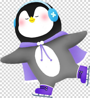 계절 감정 스포츠용품 컬러 음향기기 컨셉 스포츠시설 조류 문화예술 파일형식 펭귄 스케이트 겨울 즐거움 헤드폰 보라색 망토 귀여움 캐릭터 음악 모션 스케이트장 행복 동물 편집이미지 PNG