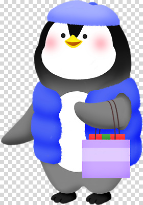 계절 감정 컬러 컨셉 상의 가방 조류 파일형식 펭귄 캐릭터 겨울 외투 쇼핑 쇼핑백 귀여움 파란색 동물 즐거움 아이템 모양 편집이미지 PNG