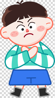 감정 컬러 컨셉 셔츠 무늬 모션 하의 사람 신체부위 파일형식 어린이 분노 표정 줄무늬 티셔츠 파란색 바지 팔짱 캐릭터 귀여움 머리 편집이미지 PNG