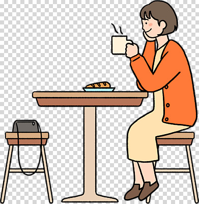 감정 음료 음식 가구 컨셉 사람 라이프 신체부위 감각 파일형식 여자 커피 빵 탁자 디저트 편안함 일상 여유 의자 옷 주머니 손 분위기 편집이미지 PNG