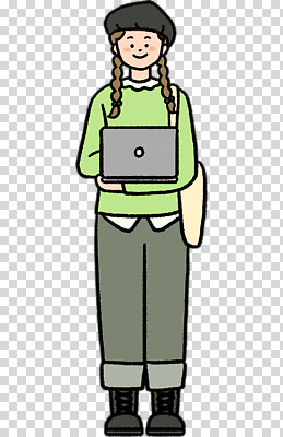 헤어스타일 교육 상의 학교 하의 전자제품 파일형식 학생 노트북 교실 학습 스웨터 바지 땋은머리 기술 작업 디지털 온라인 편집이미지 PNG