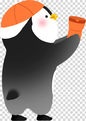 식기 계절 감정 컬러 컨셉 조류 파일형식 펭귄 주황색 컵 귀여움 동물 캐릭터 즐거움 표정 겨울 포즈 유머 편집이미지 PNG