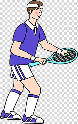 옷 스포츠용품 스포츠 컬러 건강 사람 구기 외투 파일형식 테니스 운동선수 코트 경기 공 라켓 유니폼 운동 준비 포즈 남자 보라색 흰색 신발 편집이미지 PNG