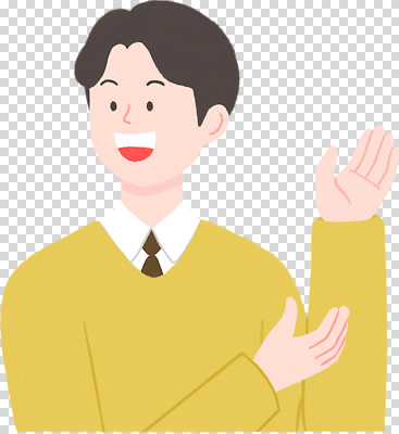 편집이미지 캐릭터 손 남자 셔츠 넥타이 표정 밝음 웃음 노란색 기쁨 표현 스웨터 PNG 손흔들기 잡화 감정 컬러 상의 모션 사람 신체부위 파일형식