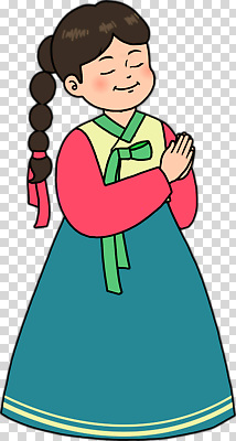 편집이미지 전통 옷 여자 패션 문화 컬러 한국 미소 사람 소녀 전통의상 한복 손모으기 PNG 한국전통 아시아 어린이 표정 손짓 파일형식