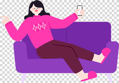 디자인 옷 컬러 가구 의자 사람 내부 라이프 핸드폰 스마트기기 감각 파일형식 여자 소파 스마트폰 편안함 실내 분홍색 보라색 인테리어 캐주얼 일상 모션 편집이미지 PNG