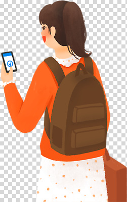 편집이미지 여자 배낭 모션 거리 일상 스마트폰 청춘 걷기 주황색 정보 도시 스웨터 등교 PNG 소통 컬러 컨셉 상의 가방 사람 라이프 핸드폰 스마트기기 등하교 파일형식