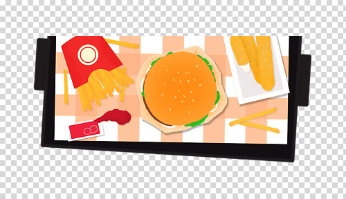 음식 컬러 가구 식재료 감자 패스트푸드 튀김 인스턴트 파일형식 햄버거 감자튀김 치킨너겟 점심 탁자 쟁반 식사 간편조리식품 육류 채소 빨간색 노란색 편집이미지 PNG