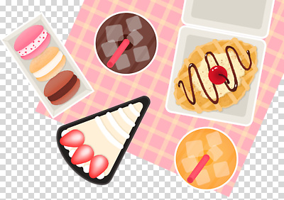 계절 음식 무늬 디저트 야외활동 파일형식 소풍 아이스크림 케이크 과자 와플 체크무늬 과일 초콜릿 도시락 여름 뷔페 먹거리 편집이미지 PNG