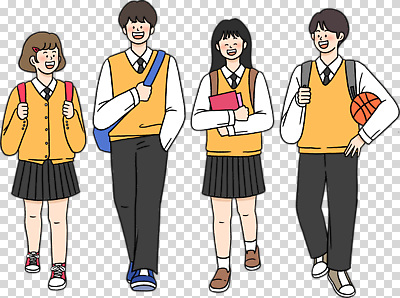 옷 교육 감정 가방 공 학교 관계 모션 농구 표정 건강 말하기 파일형식 학생 교복 걷기 즐거움 대화 교실 친구 운동 배낭 교재 농구공 웃음 편집이미지 PNG