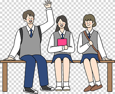 옷 계절 교육 감정 컨셉 의자 관계 표정 말하기 야외활동 감각 파일형식 학생 교복 벤치 대화 웃음 학교 친구 편안함 청춘 함께함 활발 여름 소풍 즐거움 편집이미지 PNG