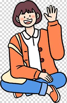 옷 감정 컬러 모션 표정 사람 감각 파일형식 여자 학생 웃음 손흔들기 주황색 편안함 캐주얼 스타일 여유 포즈 순간 편집이미지 PNG