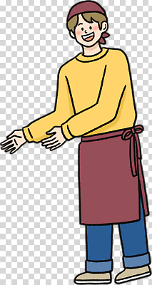 편집이미지 옷 친절 웃음 빨간색 노란색 식당 앞치마 작업 분위기 고객 직원 서비스 환영 PNG 컬러 컨셉 표정 상점 파일형식
