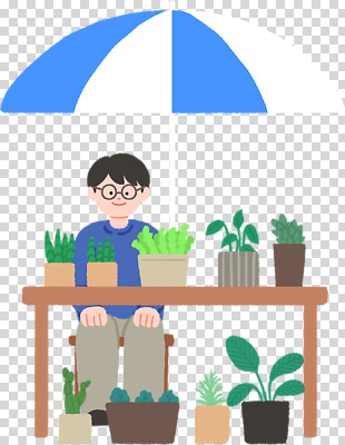 식물 편집이미지 남자 화분 여유 자연 초록색 환경 정원 파라솔 원예 PNG 다육식물 감정 컬러 사람 취미 생태계 파일형식