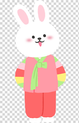 동양문화 전통 컬러 컨셉 포유류 한국 반려동물 파일형식 토끼 캐릭터 전통의상 귀여움 옷 한국문화 분홍색 상징 편집이미지 PNG