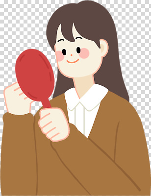 편집이미지 감정 미소 소녀 빨간색 청춘 뷰티 반사 평화 거울 자신감 스웨터 PNG 자기관리 자아 여자 어린이 컬러 컨셉 상의 표정 파일형식 옷 사람