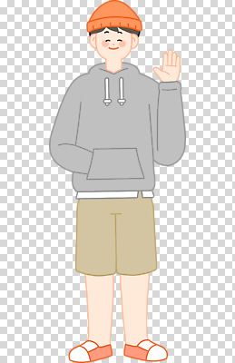 편집이미지 캐릭터 남자 웃음 여름 인사 후드티셔츠 PNG 비율 손흔들기 계절 티셔츠 모션 표정 사람 예절 파일형식