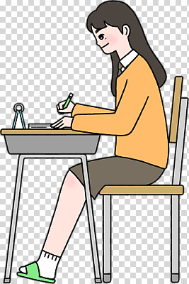 교육 가구 컨셉 학교 문구용품 사람 파일형식 학생 학습 책 기록 집중 탁자 의자 필기구 열심 교실 청소년 편집이미지 PNG