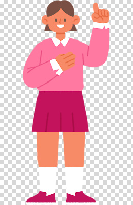 교육 감정 컬러 컨셉 상의 학교 하의 사람 신체부위 파일형식 학생 손 자신감 표현 분홍색 스웨터 치마 교실 학습 모션 어린이 의사소통 포즈 분위기 편집이미지 PNG