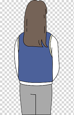 편집이미지 캐릭터 옷 여자 포즈 일상 뒷모습 파란색 조끼 편안함 그림 PNG 단순화된 스타일 세련 뷰포인트 컬러 사람 라이프 외투 감각 파일형식