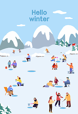 계절 감정 다수 컨셉 관계 불 낚시 날씨 대화 사람 생태계 파일형식 겨울 얼음낚시 산 여러명 가족 모션 휴식 즐거움 자연 풍경 수다 기온 모닥불 따뜻함 차가움 스포츠 낚시용품 PSD 일러스트 국내일러스트