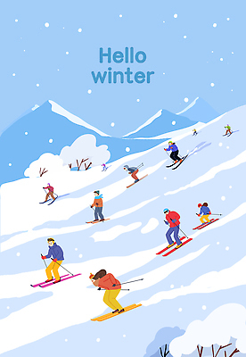 계절 감정 스포츠 다수 관계 겨울스포츠 스키장 사람 트래킹 보드_스포츠 파일형식 겨울 스키 여러명 산 즐거움 모션 풍경 가족 친구 레저 슬로프 스노우보드 등산 PSD 일러스트 국내일러스트